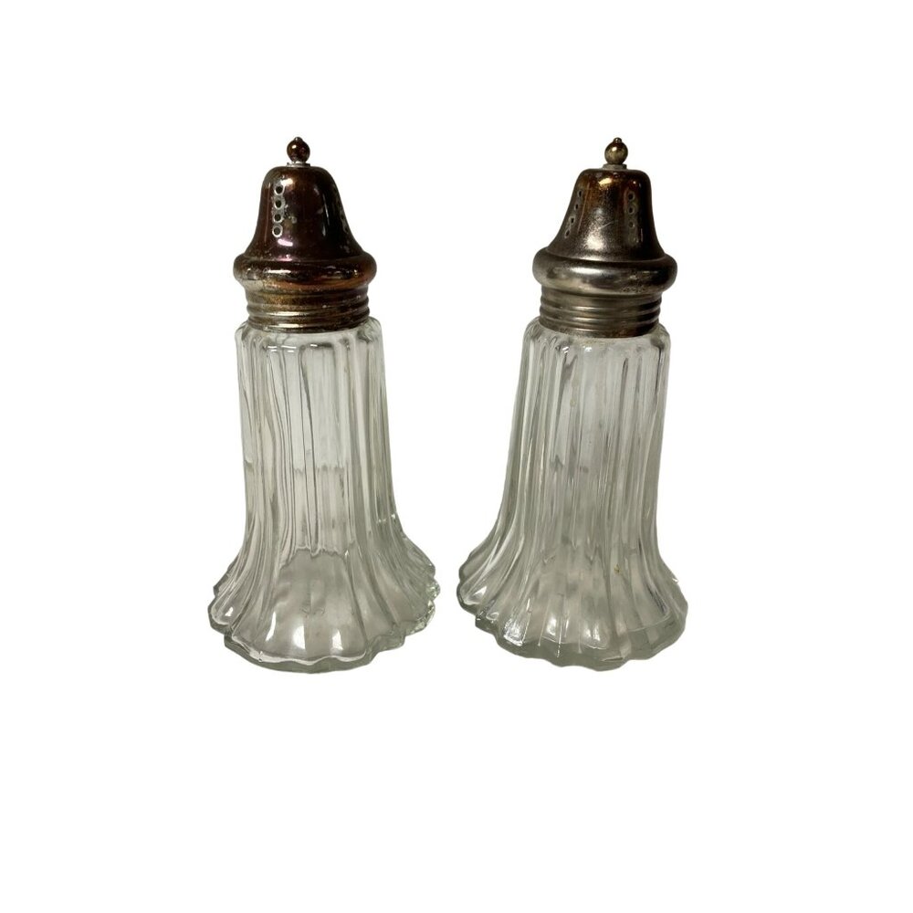 Vintage Leonard Crystal Silver Plate Salt/Pepper Shaker (Set)